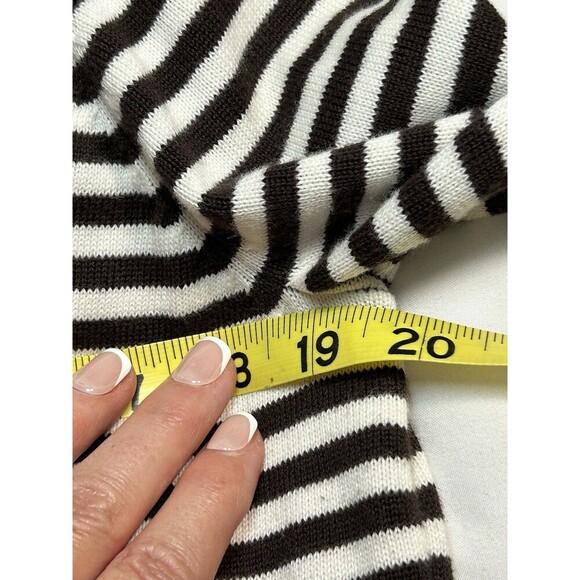 LAND’S END Brown/White Striped Knit Cardigan Button Up with Pockets Women’s L - Picture 7 of 8